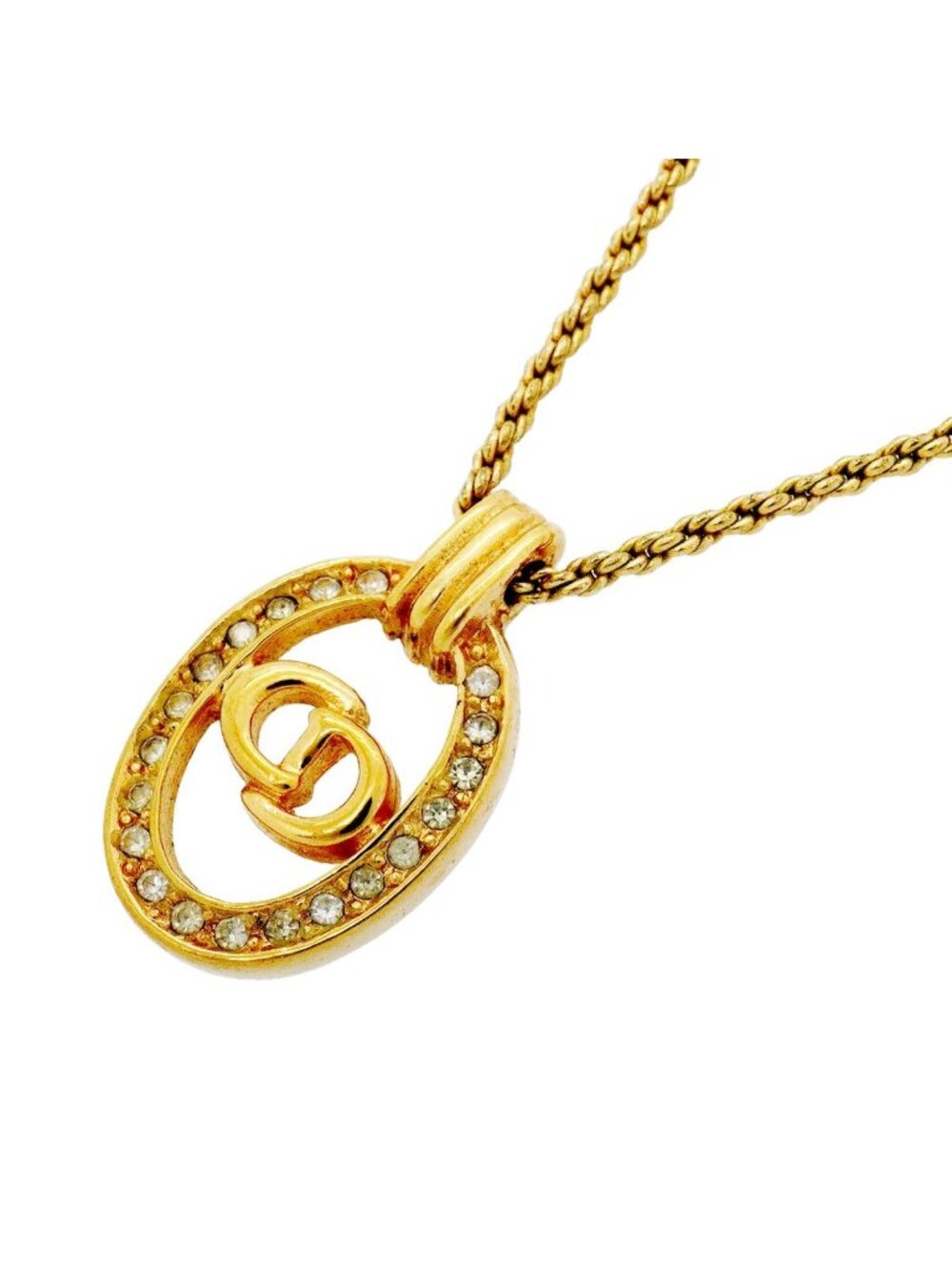 Dior Necklace CD Logo Gold Plated Rhinestone